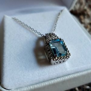JCPenney Aquamarine pendant 18" sterling silver necklace